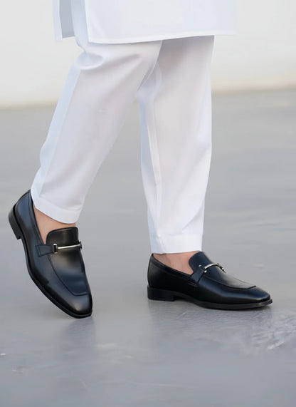 Black Formal Shoes with Metallic Buckle